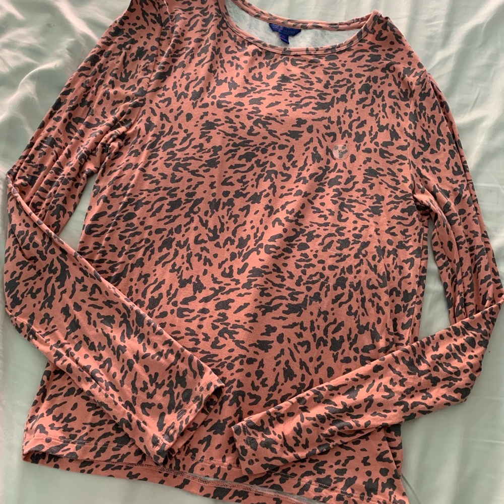 a cheetah print dark pink & grey long sleeve tee